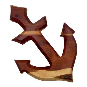 Hand carved cedar wood anchor wall hanging (READ)